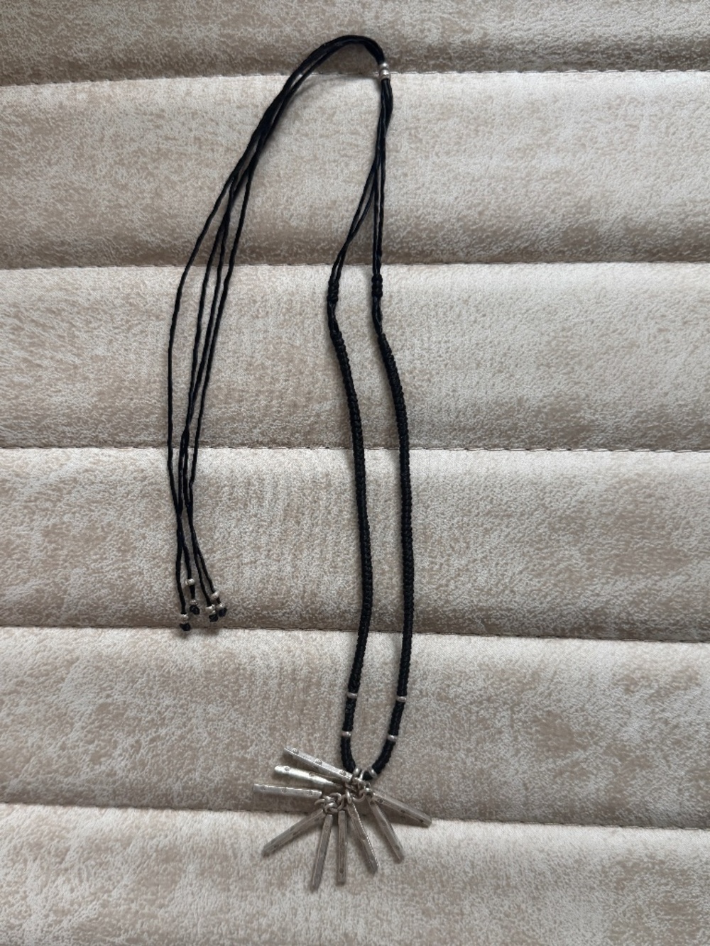 Authentic Karen Hill Tribe 999 Fine Silver Hand Stamped Stick Cord Necklace